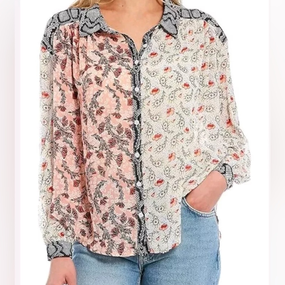 1. Free People Dani Button Down Blouse Top Floral Paisley